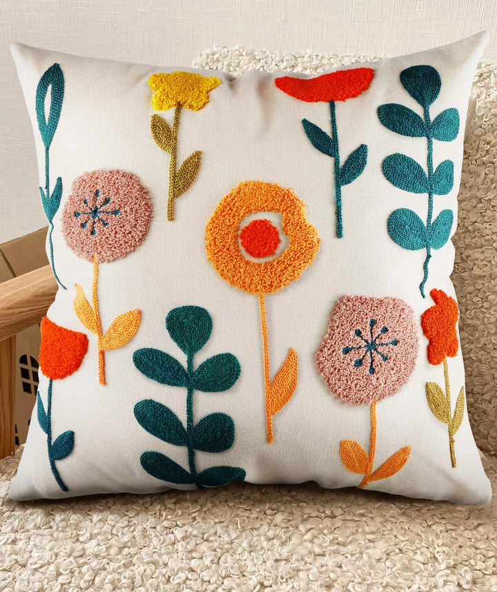 Kokaaee Embroidered Throw Pillow Cover, 18x18 Inch, Botanical