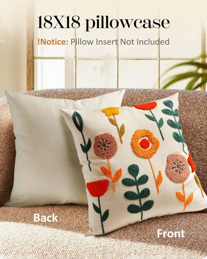 Kokaaee Embroidered Throw Pillow Cover, 18x18 Inch, Botanical