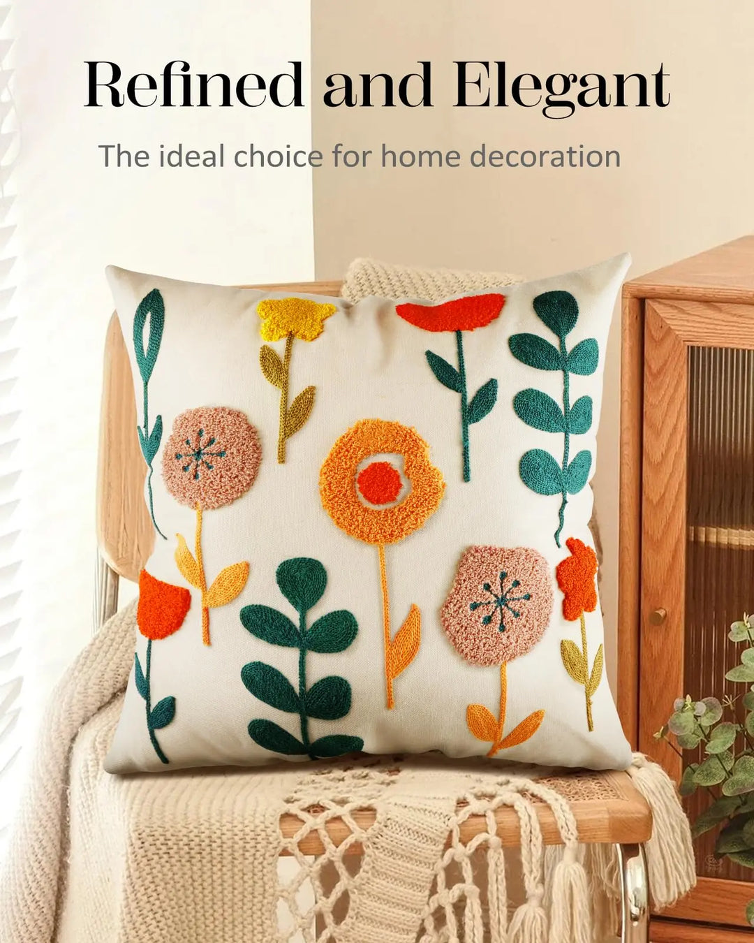 Kokaaee Embroidered Throw Pillow Cover, 18x18 Inch, Botanical