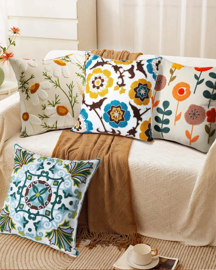 Kokaaee Embroidered Throw Pillow Cover, 18x18 Inch, Botanical