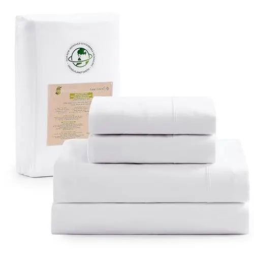 LANE LINEN 100% Organic Cotton Queen Sheet Set, 4Pc Cotton Sheets Queen Size Bed Set, Soft & Breathable Percale Weave, Deep Pocket Queen Sheets, Hotel-Quality Bed Sheets Queen Size - White Bed Sheets 