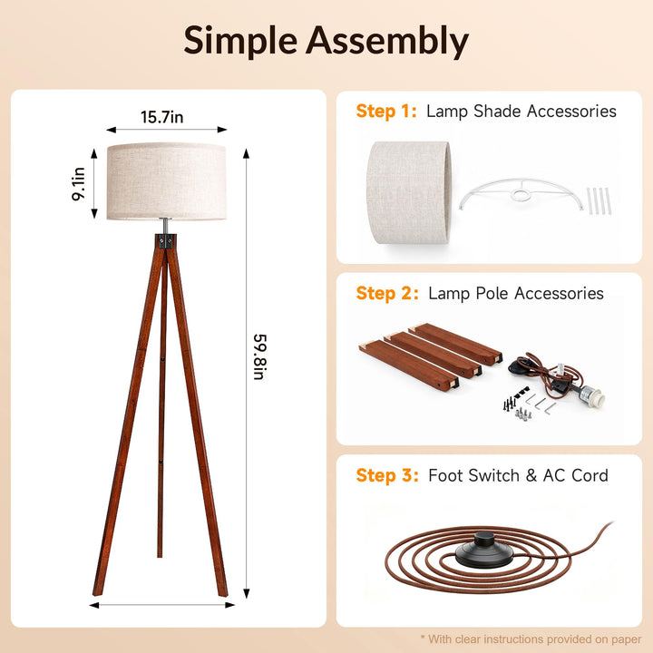 LEPOWER Tripod Floor Lamp Mid Century Modern Standing Lamps for Living Room 
