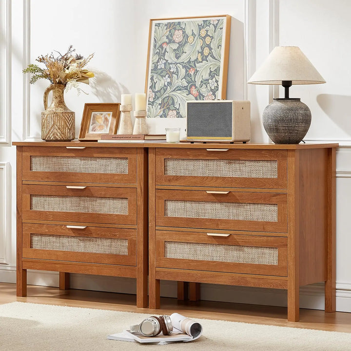 LEYAOYAO 31.5" Wide Rattan Nightstands Set of 2, Large Boho Night Stand 
