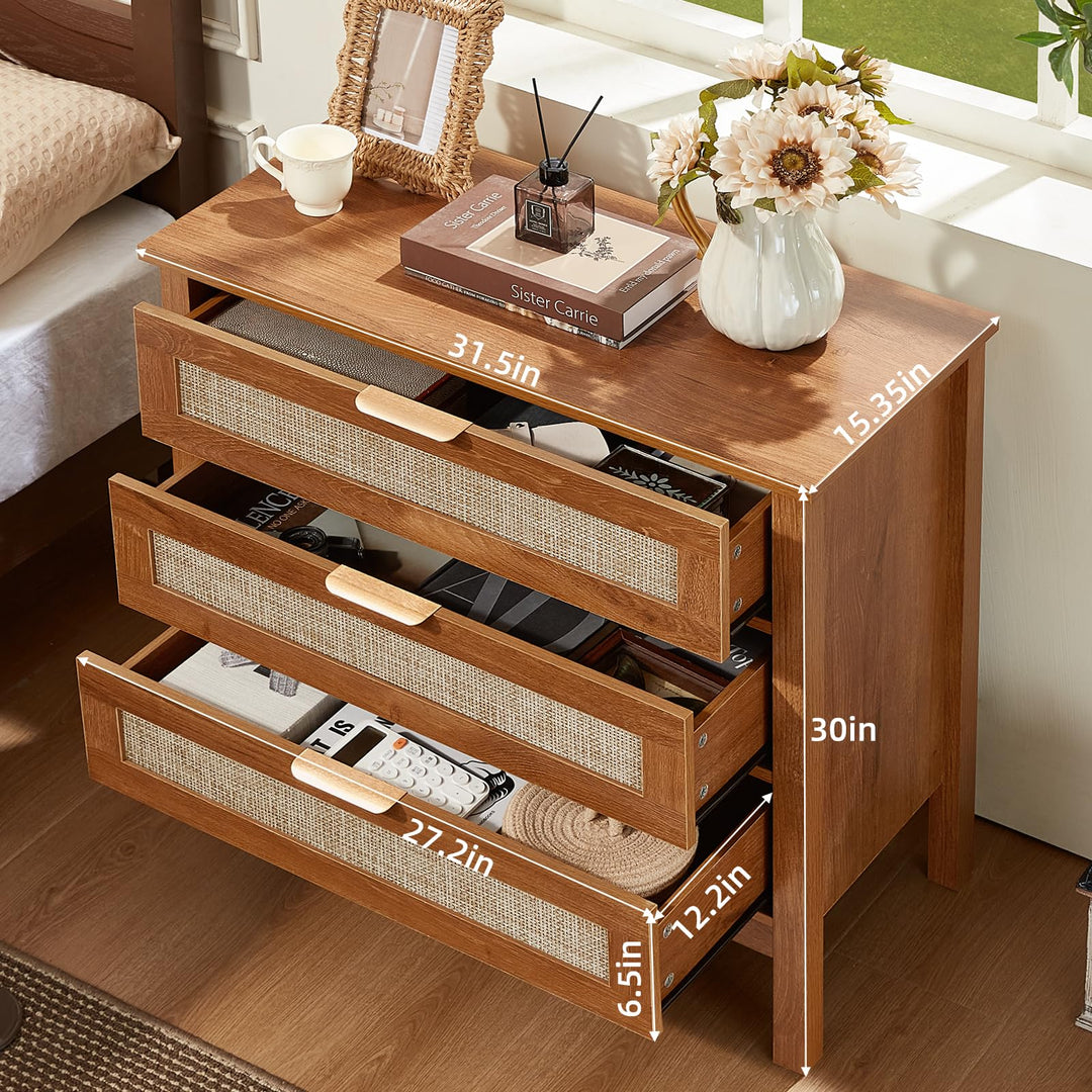 LEYAOYAO 31.5" Wide Rattan Nightstands Set of 2, Large Boho Night Stand 