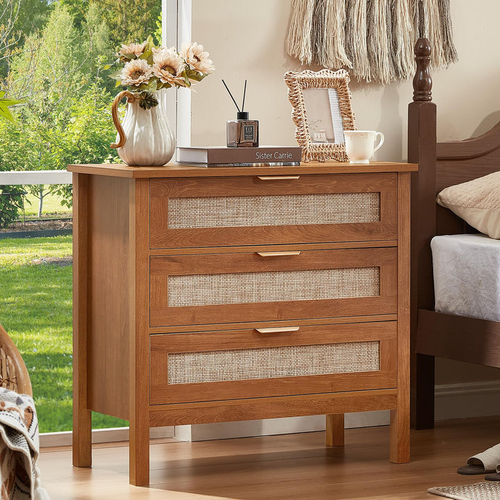 LEYAOYAO 31.5" Wide Rattan Nightstands Set of 2, Large Boho Night Stand 