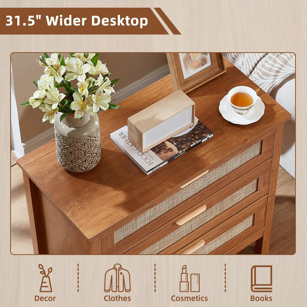 LEYAOYAO 31.5" Wide Rattan Nightstands Set of 2, Large Boho Night Stand 
