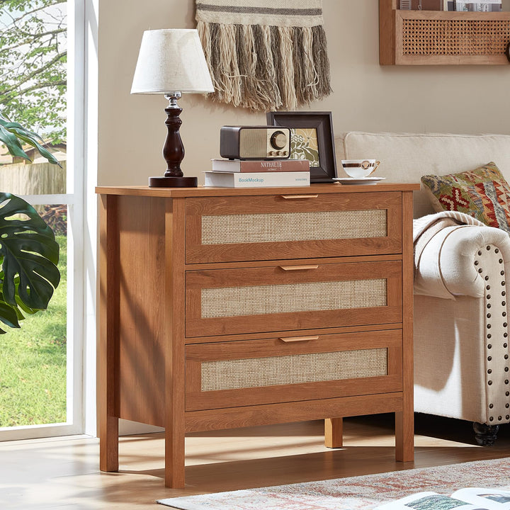 LEYAOYAO 31.5" Wide Rattan Nightstands Set of 2, Large Boho Night Stand 