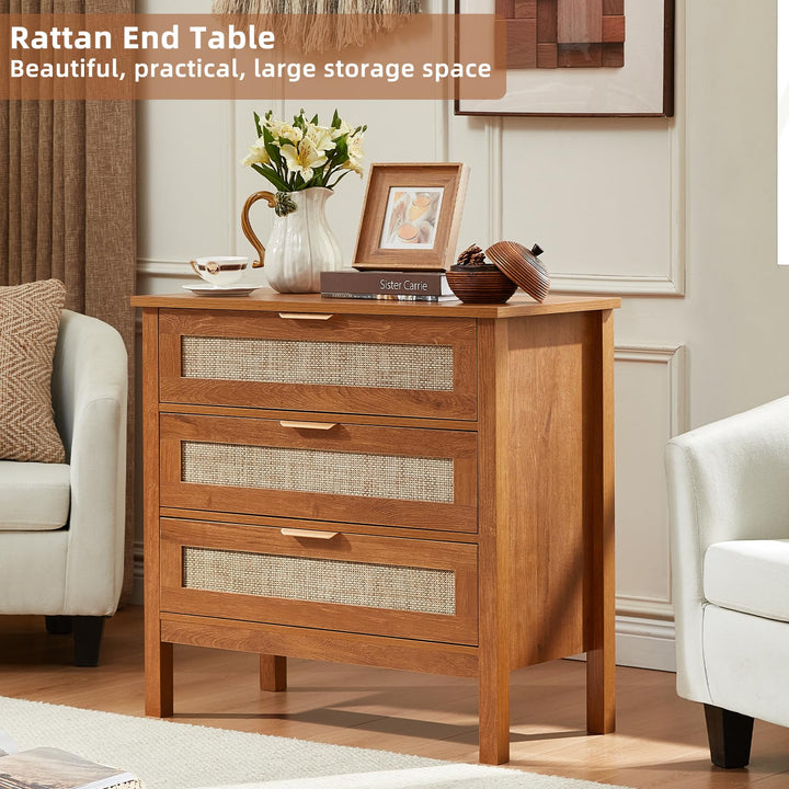 LEYAOYAO 31.5" Wide Rattan Nightstands Set of 2, Large Boho Night Stand 
