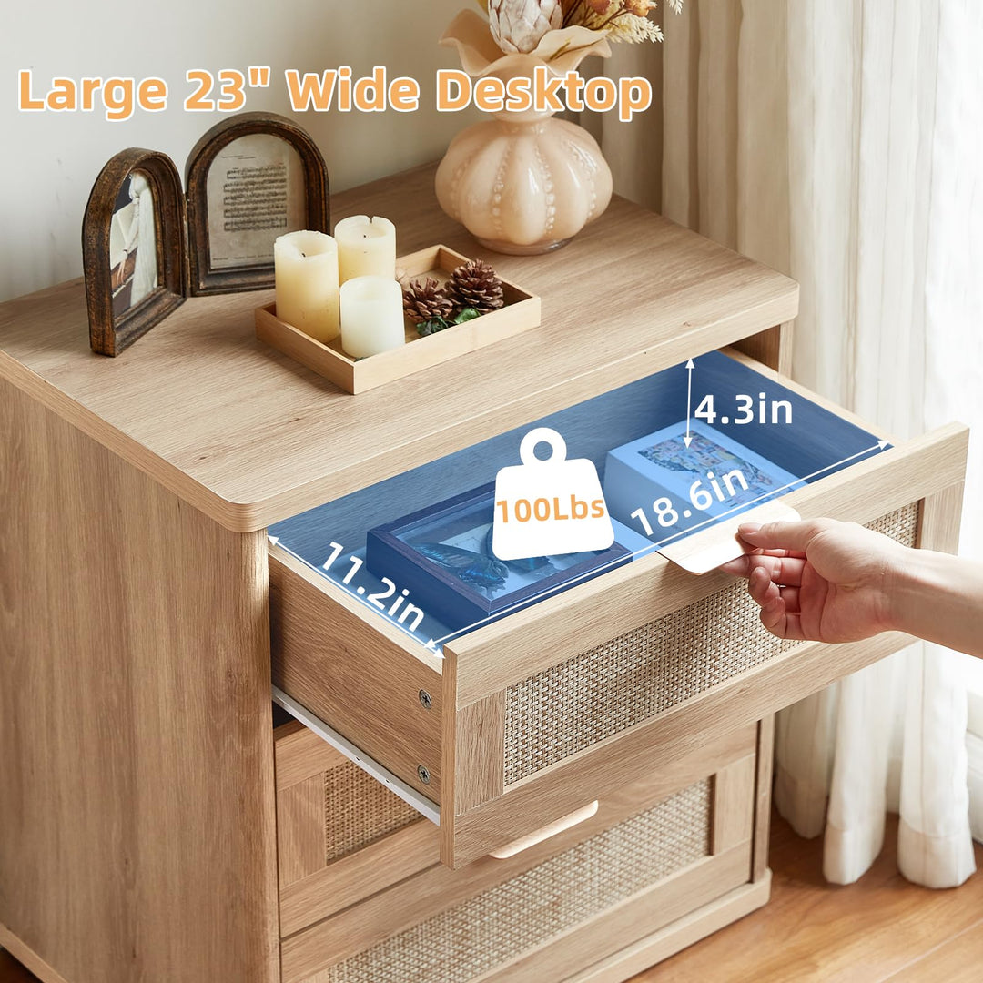 LEYAOYAO Rattan 23" Nightstands with Drawers for Bedroom 
