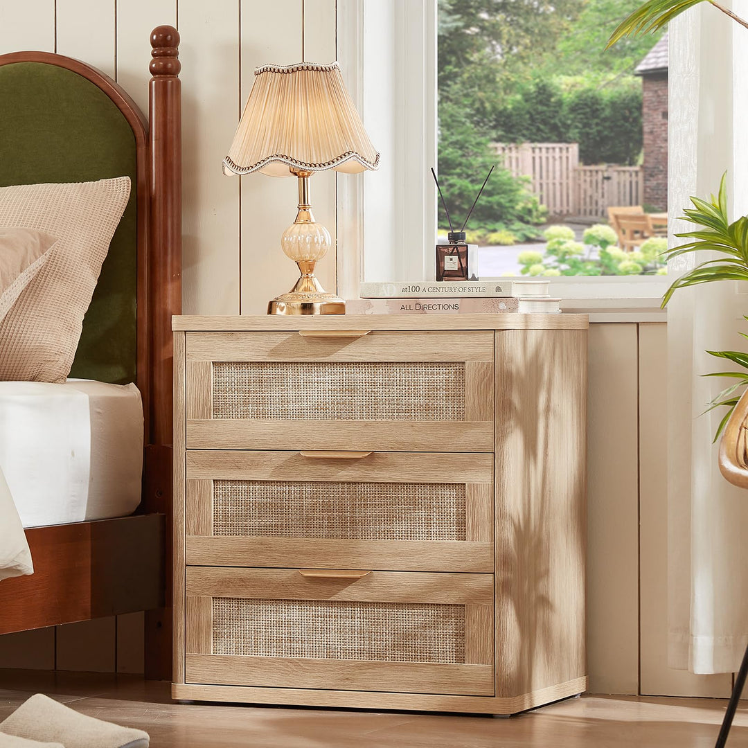 LEYAOYAO Rattan 23" Nightstands with Drawers for Bedroom 