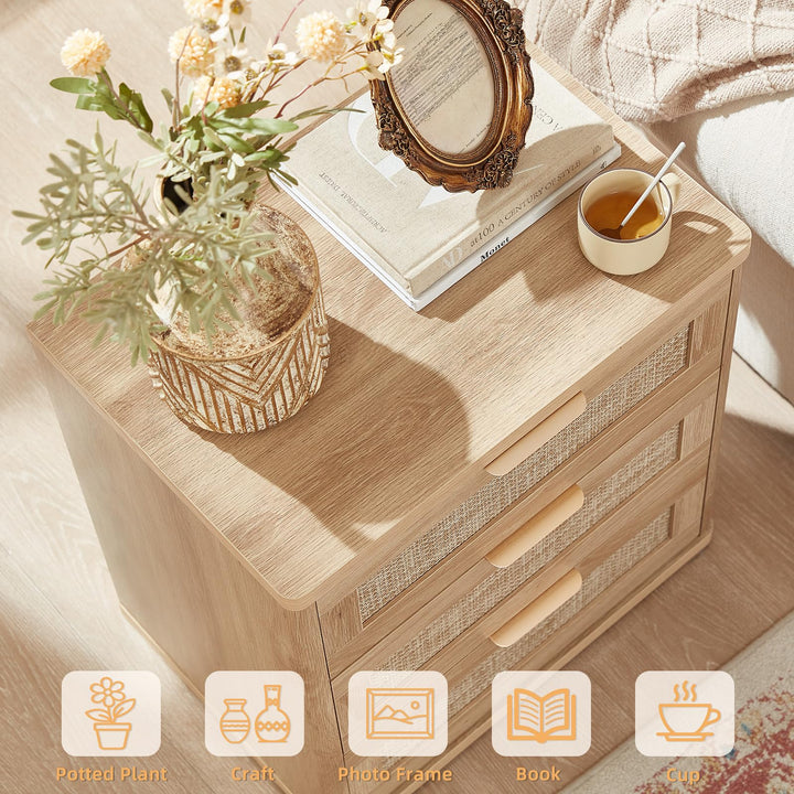 LEYAOYAO Rattan 23" Nightstands with Drawers for Bedroom 