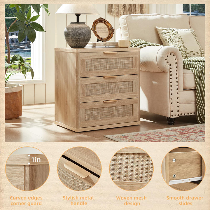 LEYAOYAO Rattan 23" Nightstands with Drawers for Bedroom 