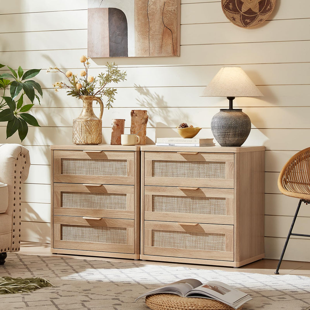 LEYAOYAO Rattan 23" Nightstands with Drawers for Bedroom 