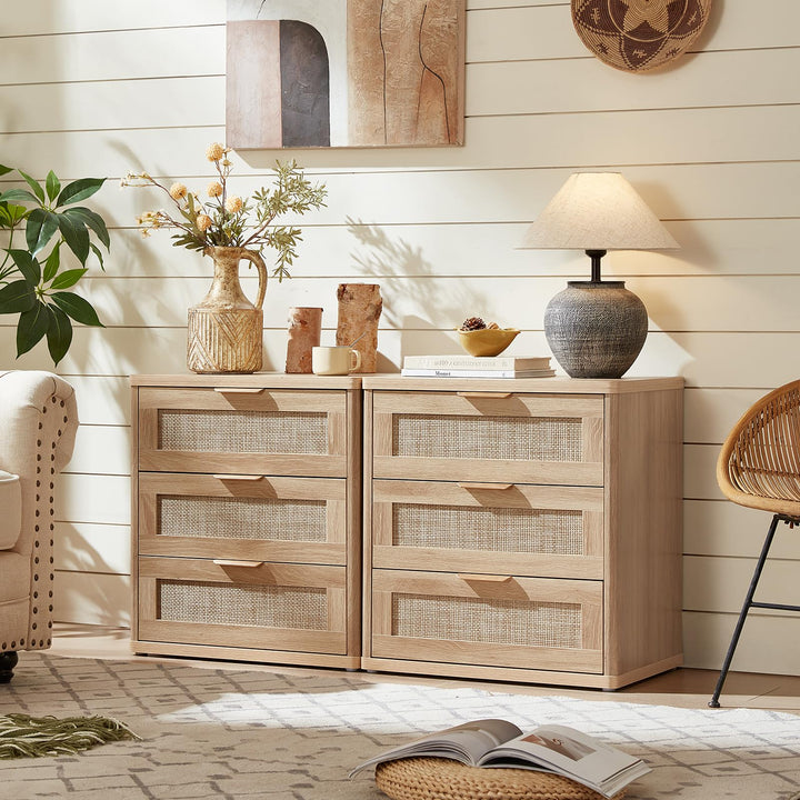 LEYAOYAO Rattan 23" Nightstands with Drawers for Bedroom 