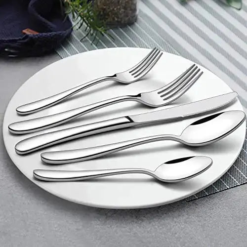 LIANYU 60-Piece Heavy Duty Stainless Steel Flatware Set, Serves 12, Mirror Finished - Silver