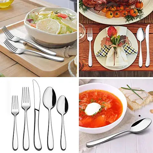 LIANYU 60-Piece Heavy Duty Stainless Steel Flatware Set, Serves 12, Mirror Finished - Silver