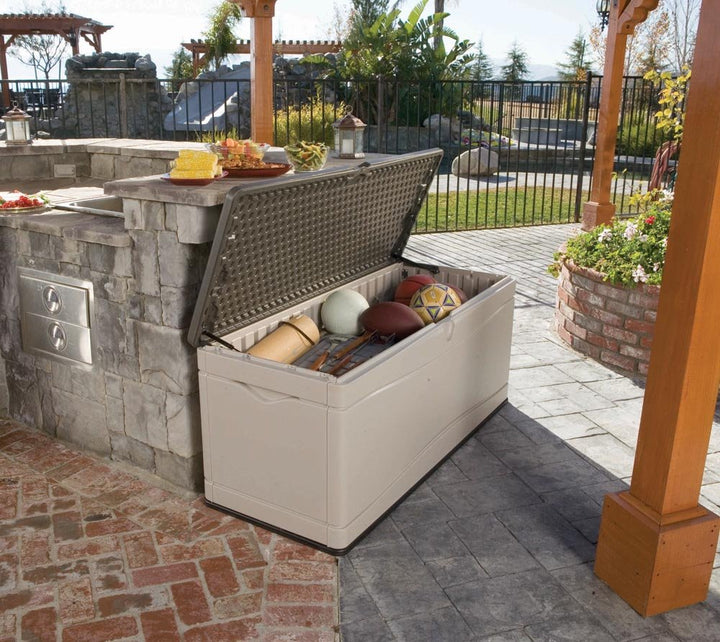 LIFETIME 60012 Extra Large Deck Box, 130 Gallon, Desert Sand/Brown 