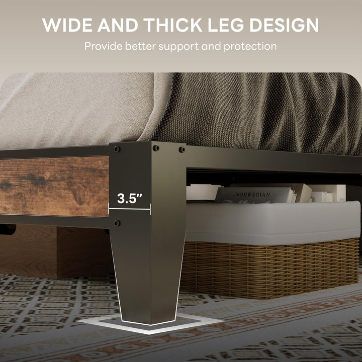 LIKIMIO Full Size Bed Frame with Storage Headboard and Charging Station 