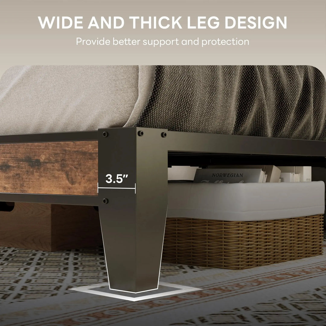 LIKIMIO Full Size Bed Frame with Storage Headboard and Charging Station 