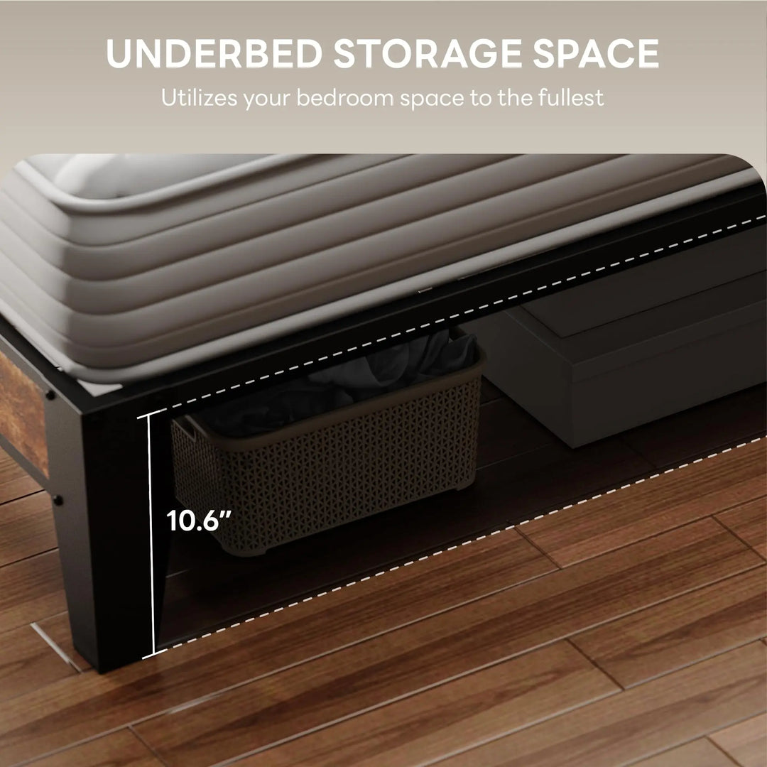 LIKIMIO Full Size Bed Frame with Storage Headboard and Charging Station 