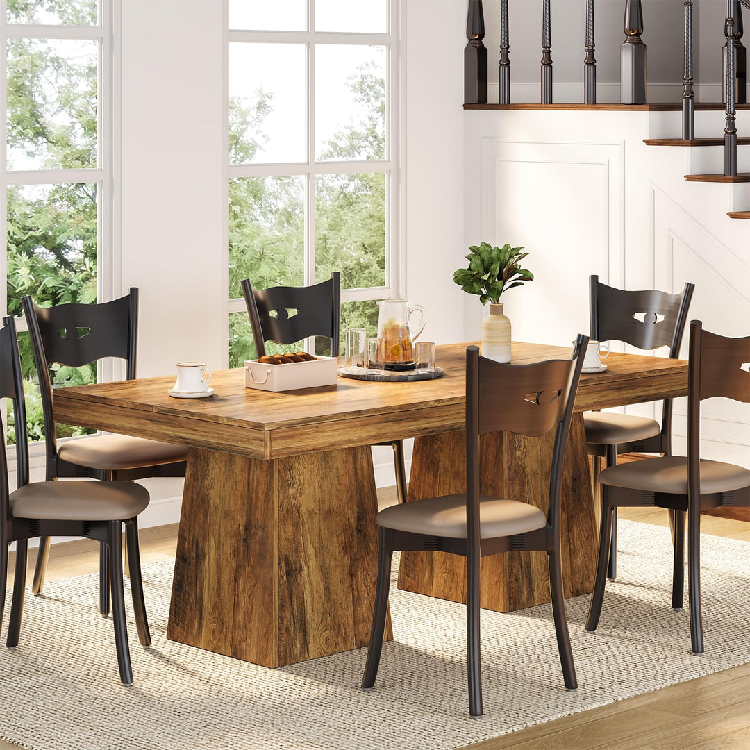 LITTLE TREE 31.5" Small Dining Table for 4, Farmhouse Kitchen Table with Walnut Finish, Square Compact Dinner Table for Home Dining Room, Apartments, Office, Living Room &amp; Restaurants, Walnut 