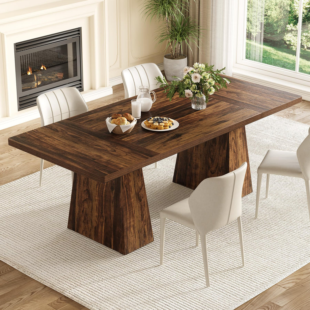 LITTLE TREE Dining Table for 4-6 People, Wooden Table, Rectangle Furniture with Heavy Duty Legs, Modern Kitchen Table for Home, Dining Room, Brown 