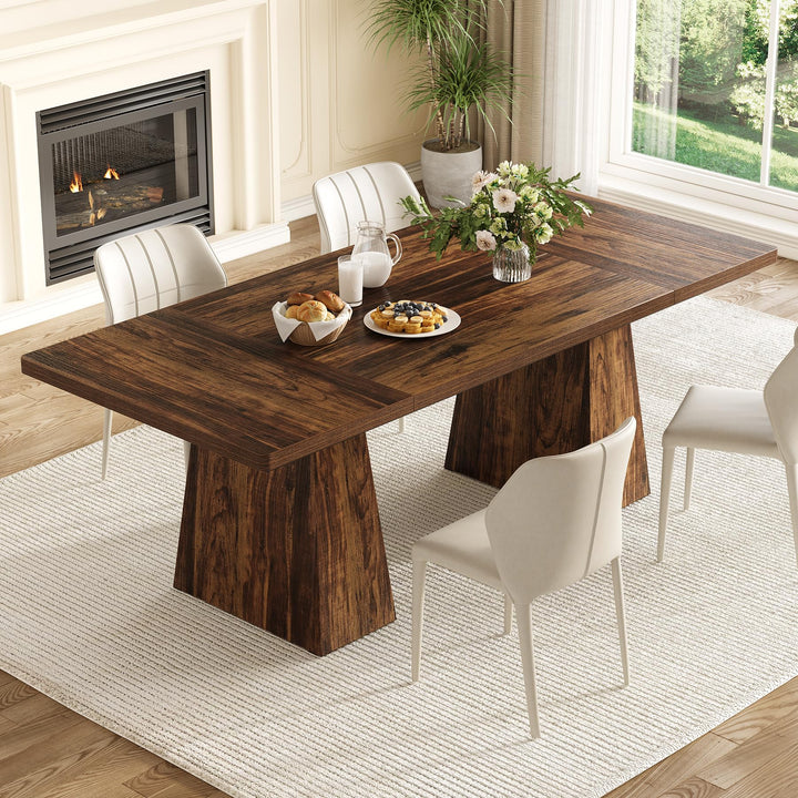 LITTLE TREE Dining Table for 4-6 People, Wooden Table, Rectangle Furniture with Heavy Duty Legs, Modern Kitchen Table for Home, Dining Room, Brown 