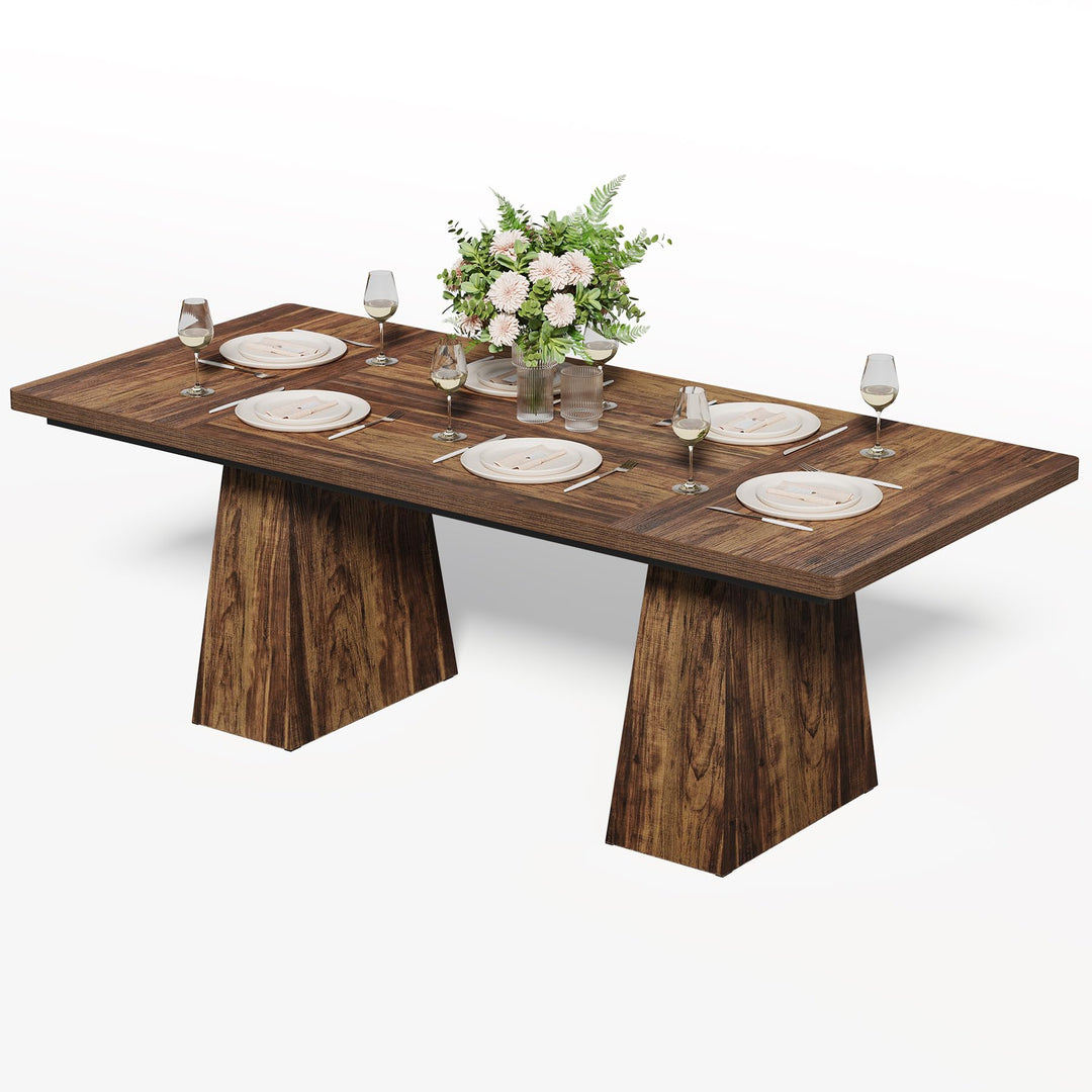 LITTLE TREE Dining Table for 4-6 People, Wooden Table, Rectangle Furniture with Heavy Duty Legs, Modern Kitchen Table for Home, Dining Room, Brown 