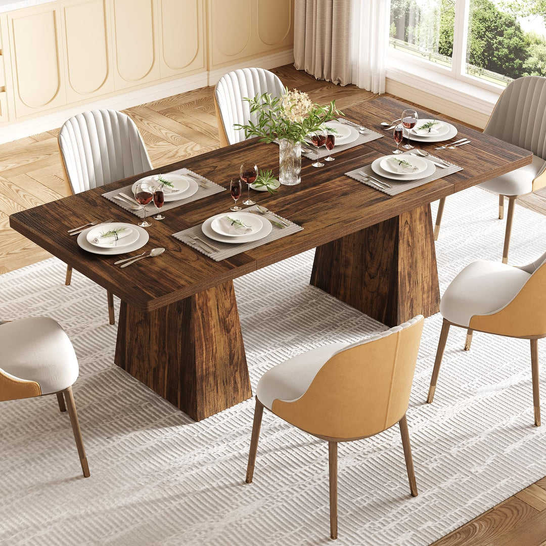 LITTLE TREE Dining Table for 4-6 People, Wooden Table, Rectangle Furniture with Heavy Duty Legs, Modern Kitchen Table for Home, Dining Room, Brown 