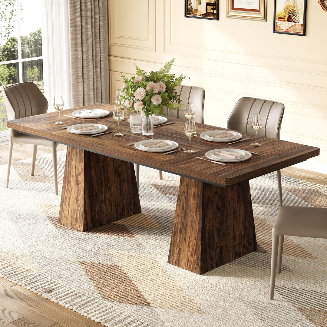 LITTLE TREE Dining Table for 4-6 People, Wooden Table, Rectangle Furniture with Heavy Duty Legs, Modern Kitchen Table for Home, Dining Room, Brown 