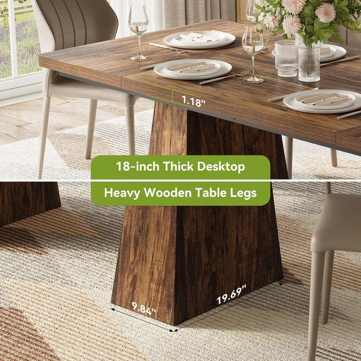LITTLE TREE Dining Table for 4-6 People, Wooden Table, Rectangle Furniture with Heavy Duty Legs, Modern Kitchen Table for Home, Dining Room, Brown 