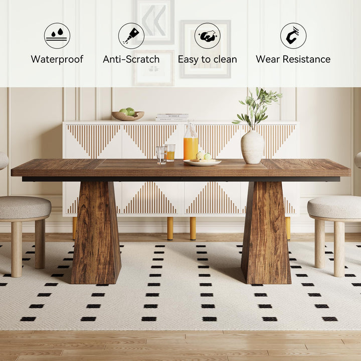 LITTLE TREE Dining Table for 4-6 People, Wooden Table, Rectangle Furniture with Heavy Duty Legs, Modern Kitchen Table for Home, Dining Room, Brown 