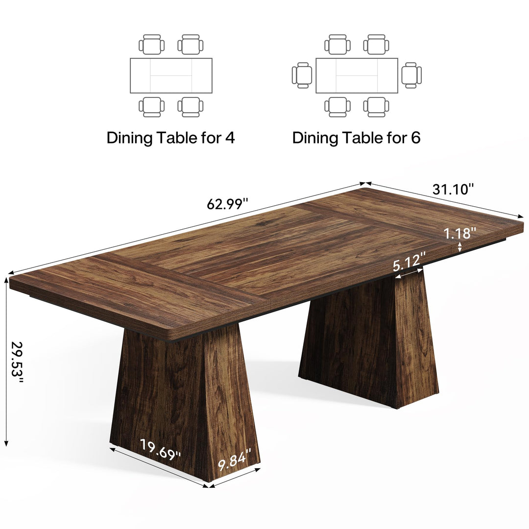 LITTLE TREE Dining Table for 4-6 People, Wooden Table, Rectangle Furniture with Heavy Duty Legs, Modern Kitchen Table for Home, Dining Room, Brown 