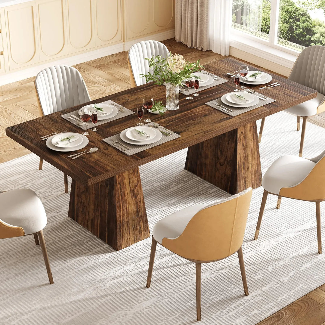 LITTLE TREE Dining Table for 4-6 People, Wooden Table, Rectangle Furniture with Heavy Duty Legs, Modern Kitchen Table for Home, Dining Room, Brown 