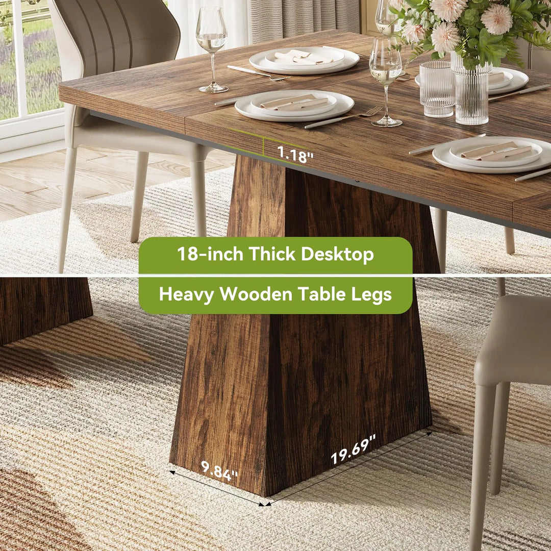 LITTLE TREE Dining Table for 4-6 People, Wooden Table, Rectangle Furniture with Heavy Duty Legs, Modern Kitchen Table for Home, Dining Room, Brown 