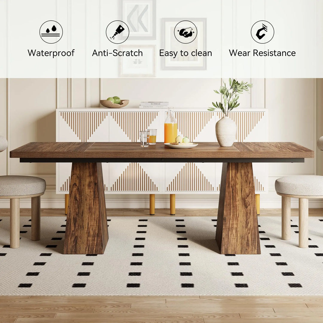LITTLE TREE Dining Table for 4-6 People, Wooden Table, Rectangle Furniture with Heavy Duty Legs, Modern Kitchen Table for Home, Dining Room, Brown 