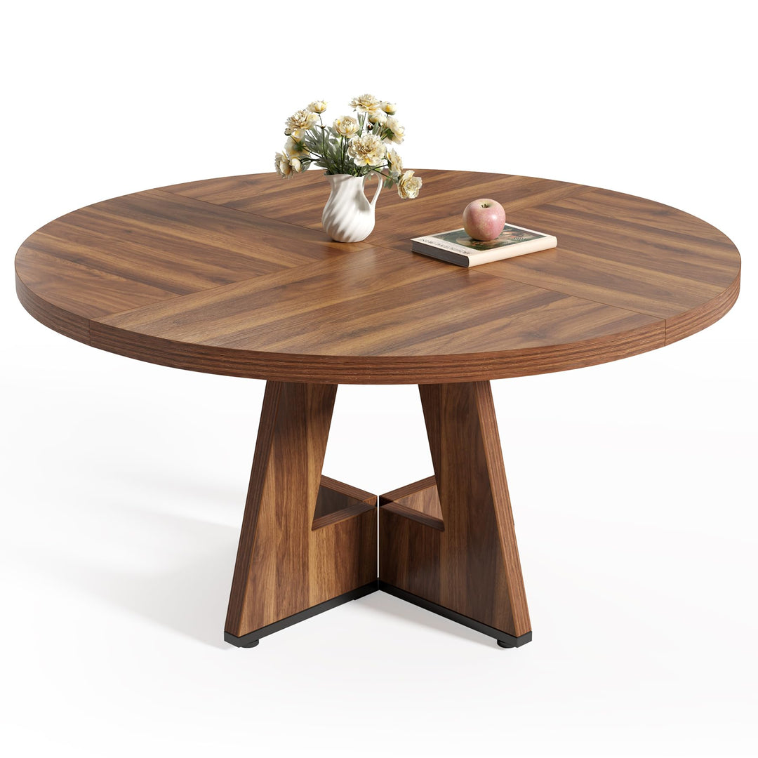 LITTLE TREE Round Dining Table for 4-6 People, 47 Inches Dining Room Table with Wooden Pedestal Base, Brown Dinner Tables, Circle Kitchen Tables for Dining Room, Kitchen, Living Room(Table Only) 