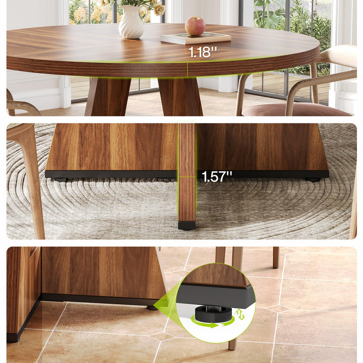 LITTLE TREE Round Dining Table for 4-6 People, 47 Inches Dining Room Table with Wooden Pedestal Base, Brown Dinner Tables, Circle Kitchen Tables for Dining Room, Kitchen, Living Room(Table Only) 