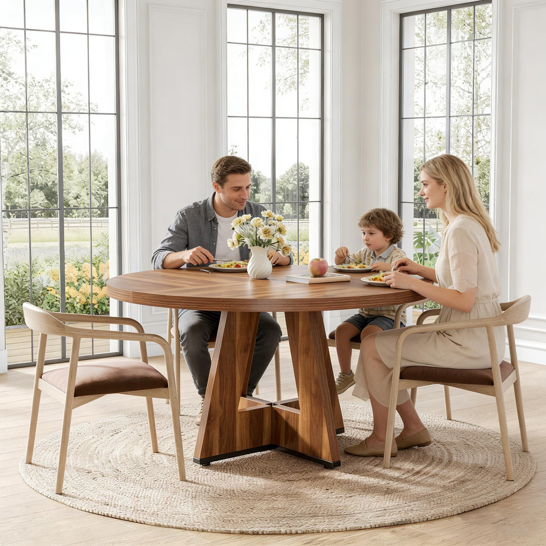 LITTLE TREE Round Dining Table for 4-6 People, 47 Inches Dining Room Table with Wooden Pedestal Base, Brown Dinner Tables, Circle Kitchen Tables for Dining Room, Kitchen, Living Room(Table Only) 