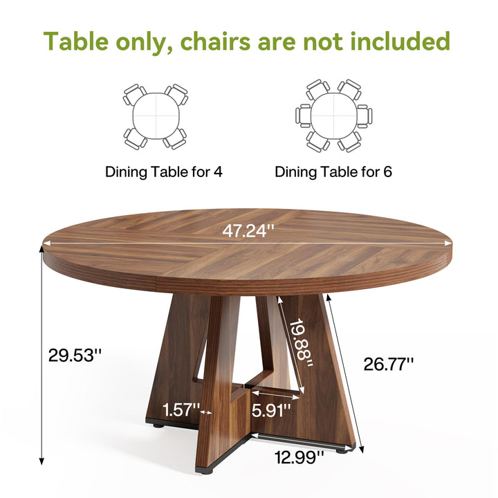LITTLE TREE Round Dining Table for 4-6 People, 47 Inches Dining Room Table with Wooden Pedestal Base, Brown Dinner Tables, Circle Kitchen Tables for Dining Room, Kitchen, Living Room(Table Only) 