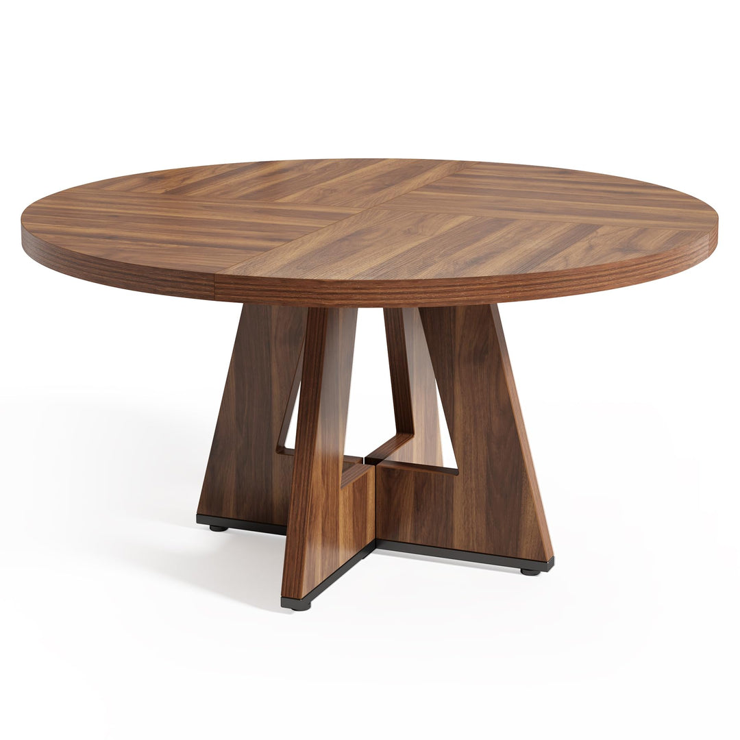 LITTLE TREE Round Dining Table for 4-6 People, 47 Inches Dining Room Table with Wooden Pedestal Base, Brown Dinner Tables, Circle Kitchen Tables for Dining Room, Kitchen, Living Room(Table Only) 