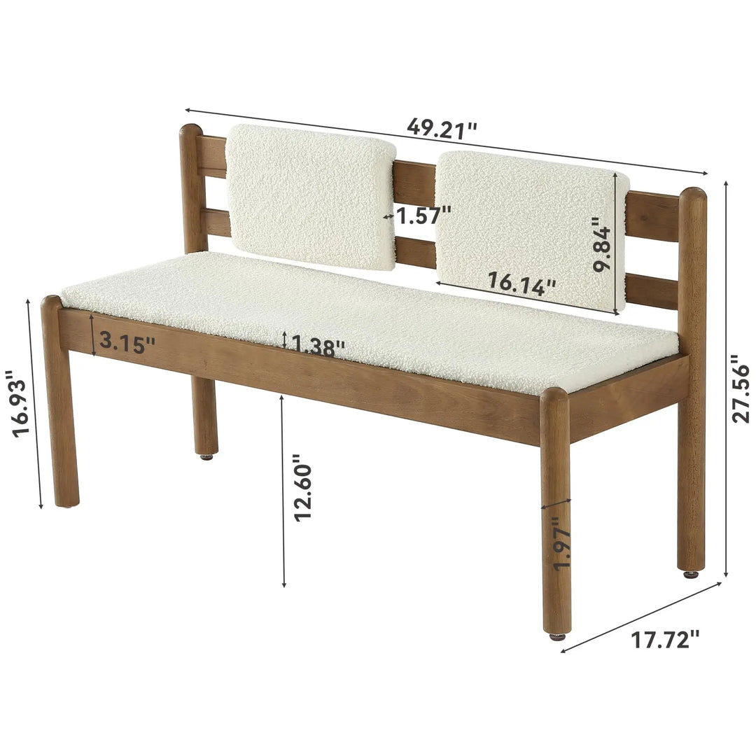LITTLE TREE Solid Wood Entryway Bench, 49 Inch Dining Bench with Back, White + Walnut Brown
