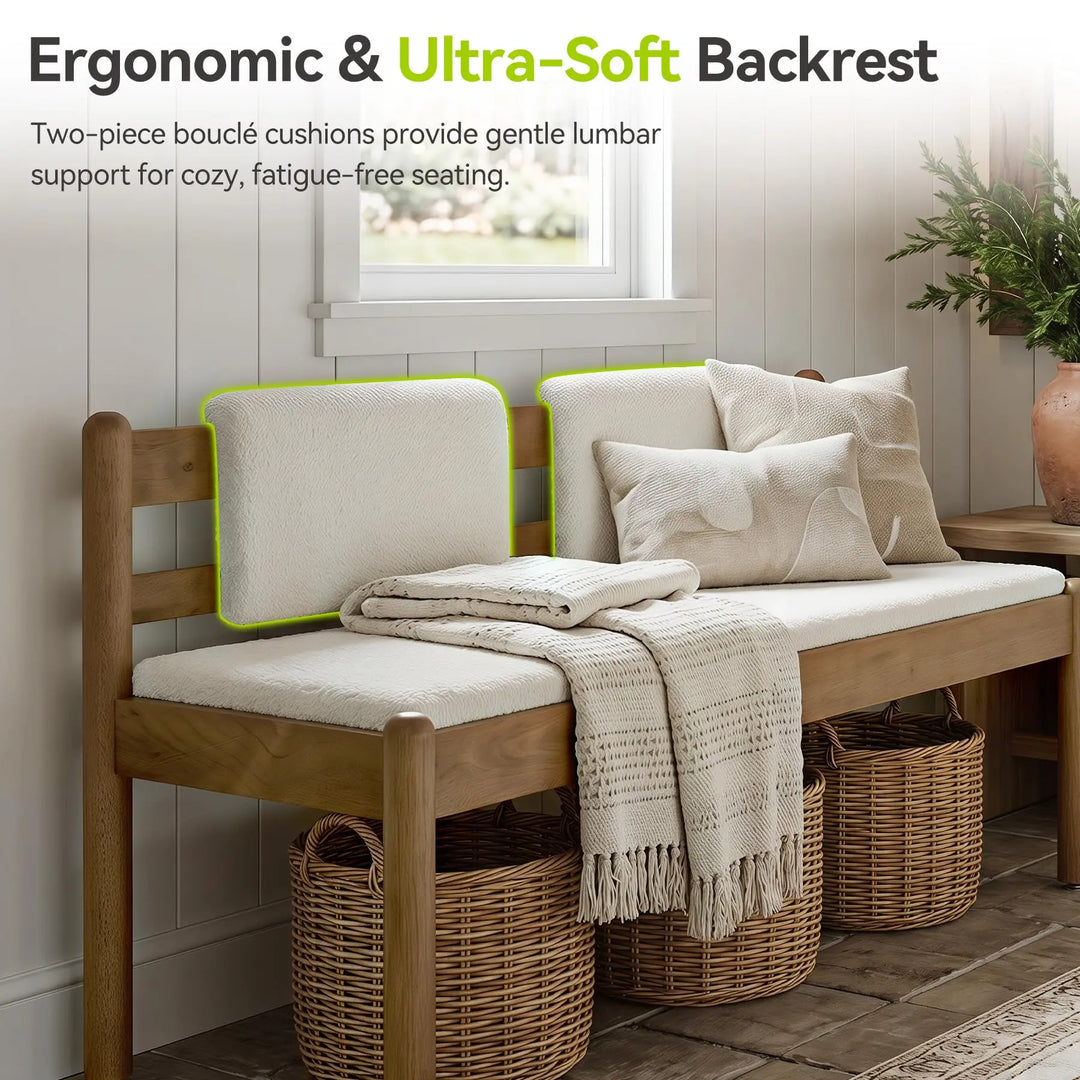 LITTLE TREE Solid Wood Entryway Bench, 49 Inch Dining Bench with Back, White + Walnut Brown