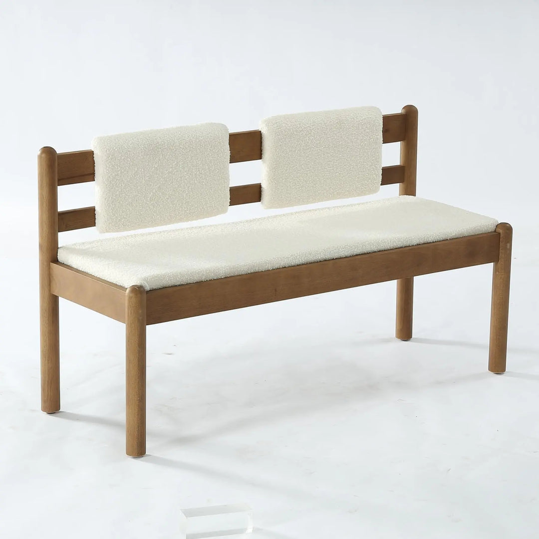 LITTLE TREE Solid Wood Entryway Bench, 49 Inch Dining Bench with Back, White + Walnut Brown
