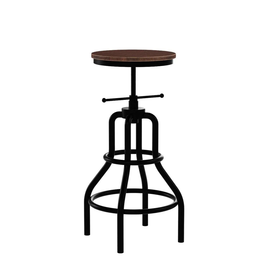 LOKKHAN Vintage Industrial Bar Stools, Set of 2, Round Wood Metal Base, Adjustable