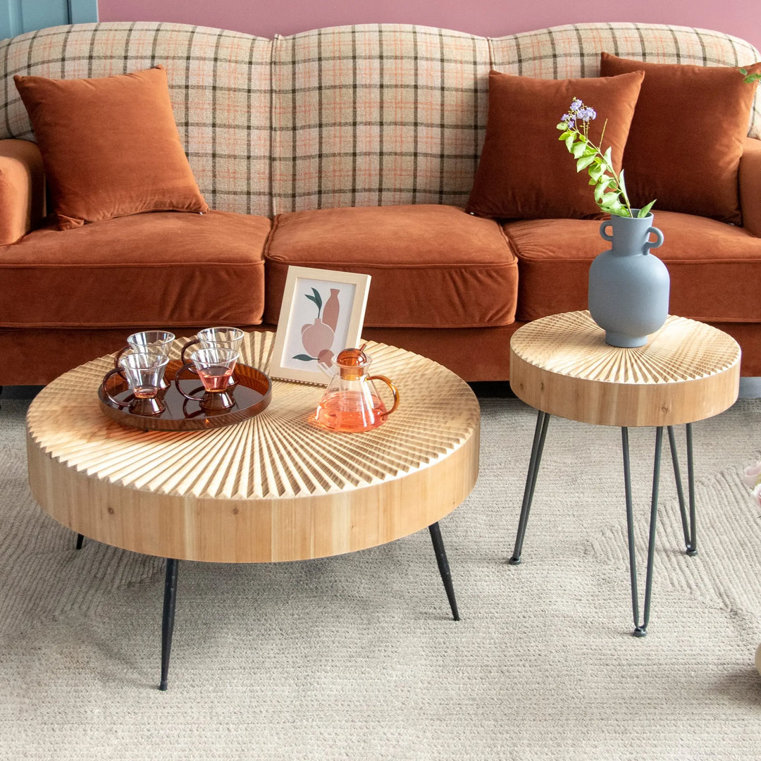 LONYKE 2-Piece Farmhouse Nesting Table Round