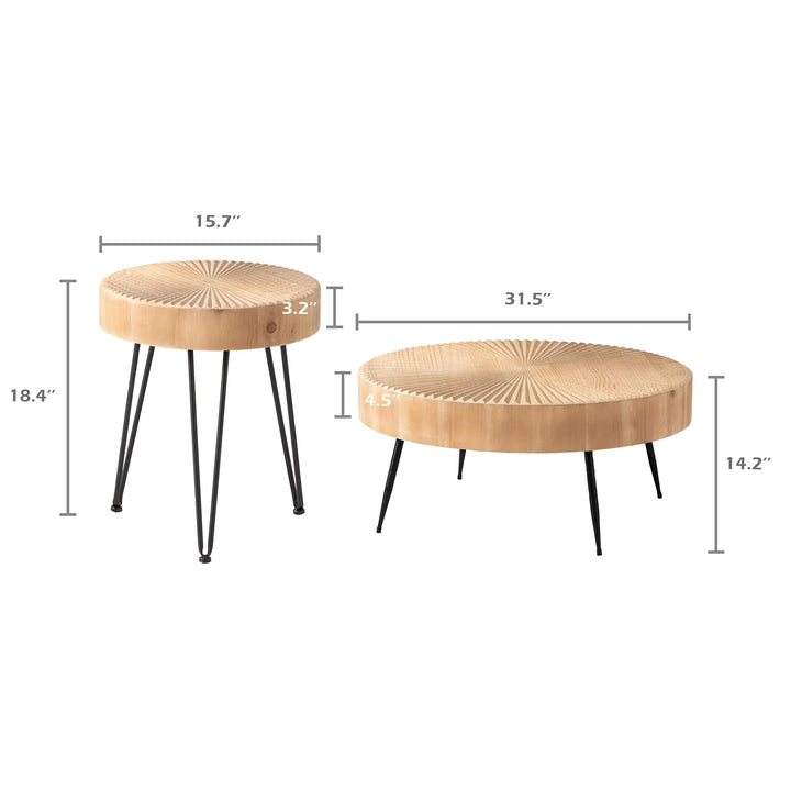 LONYKE 2-Piece Farmhouse Nesting Table Round