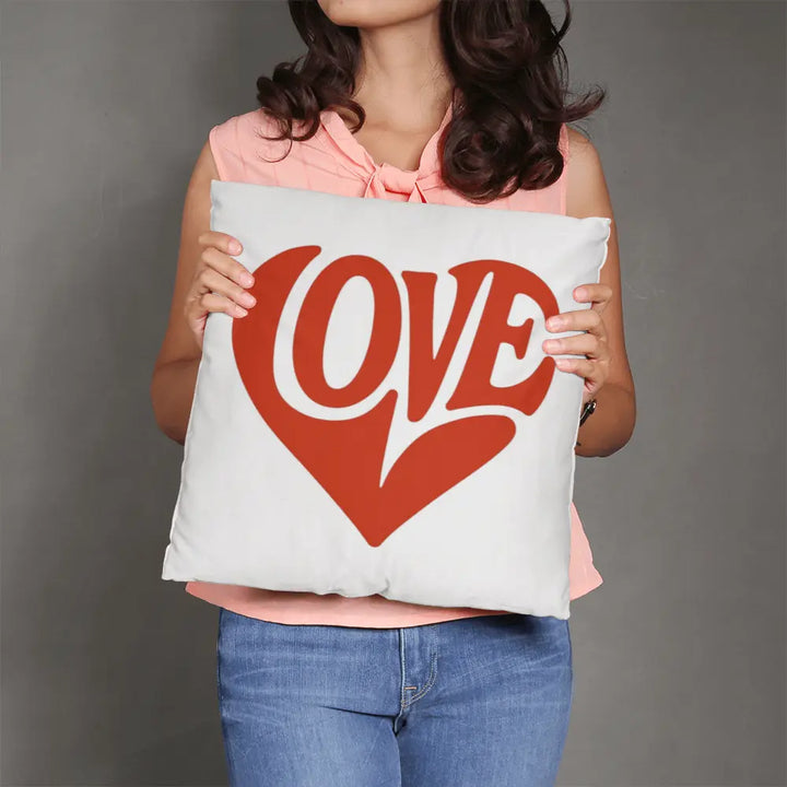 LOVE Heart Throw Pillow Cover, Home Decor Accent - White/Red 