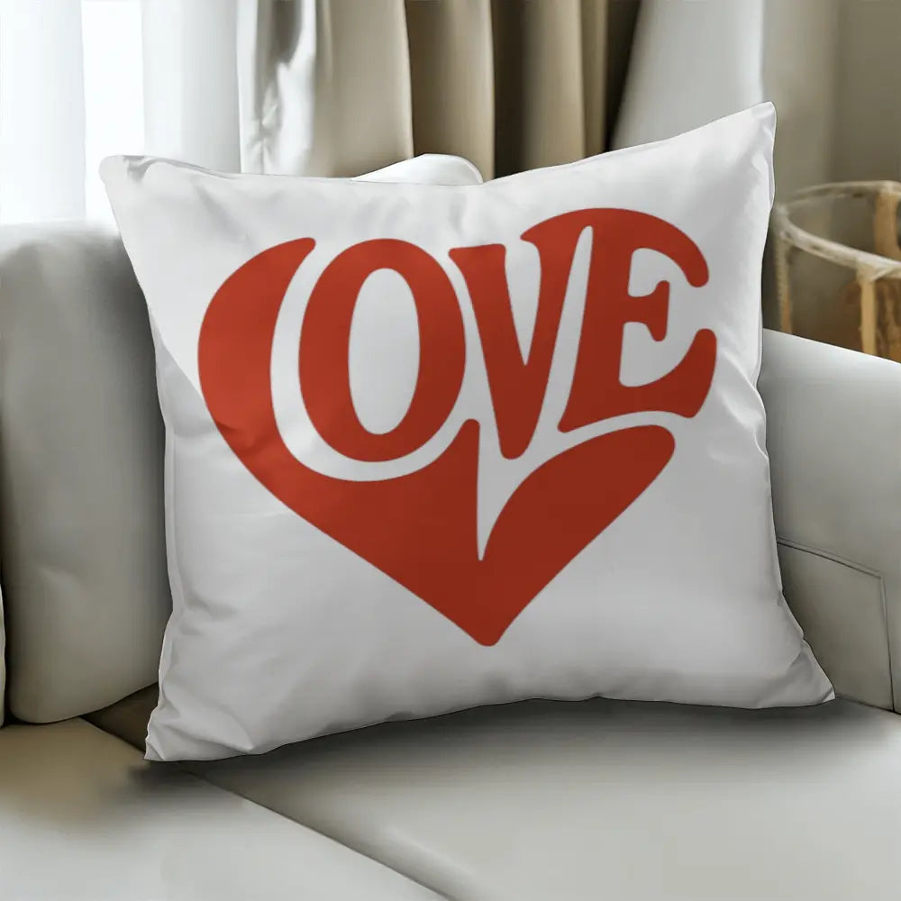 LOVE Heart Throw Pillow Cover, Home Decor Accent - White/Red 