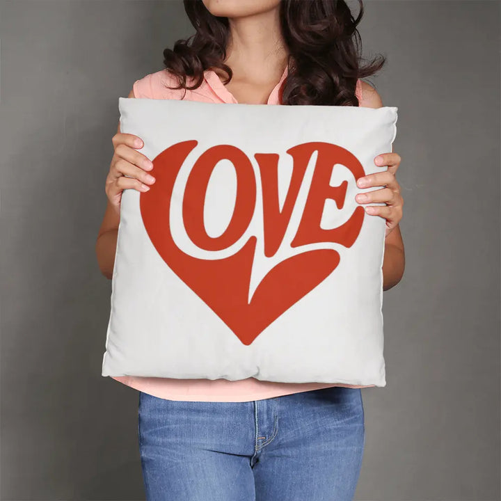 LOVE Heart Throw Pillow Cover, Home Decor Accent - White/Red 